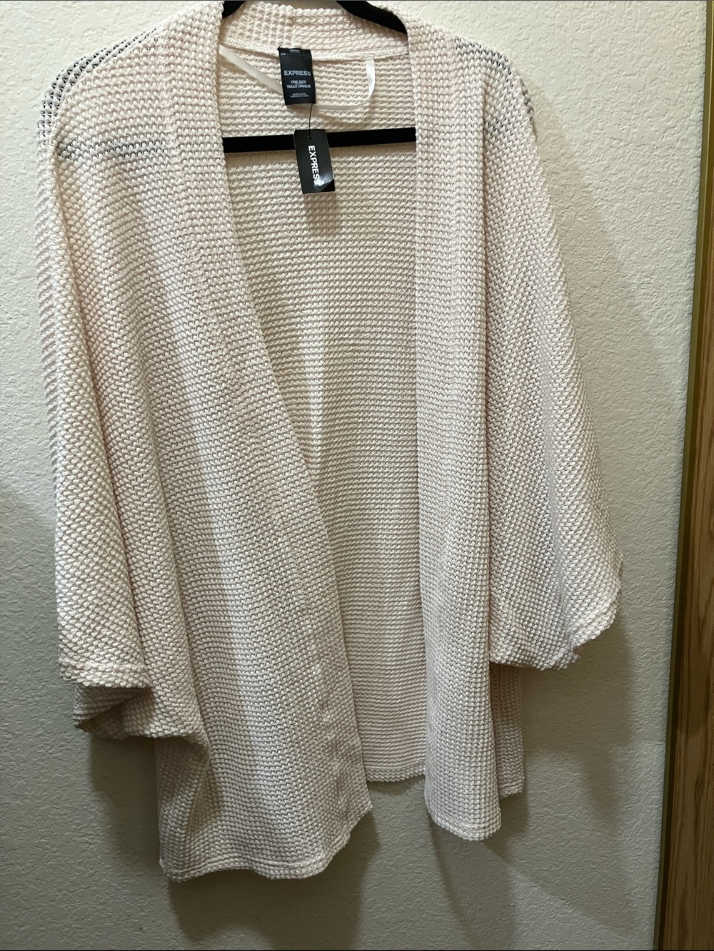Express Cream Open-Front Textured Knit Cardigan